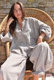 Sundaze Cheesecloth Chalk Stripe Boyfriend Shirt Mocha & White